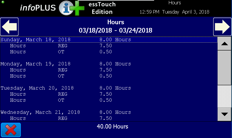 essTouch employee hours